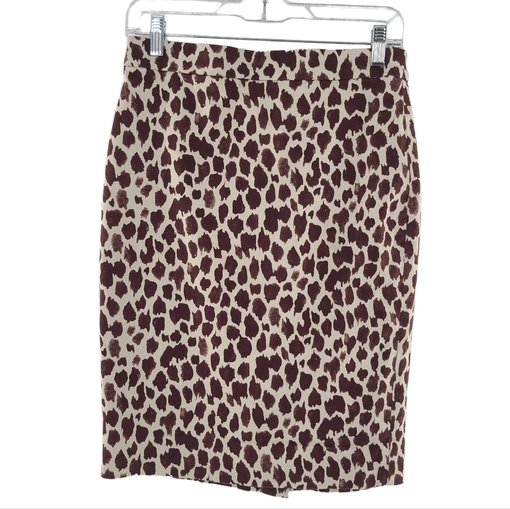 J. Crew No 2 Pencil Skirt in Giraffe Print Bi Stretch Cotton Size 2‎